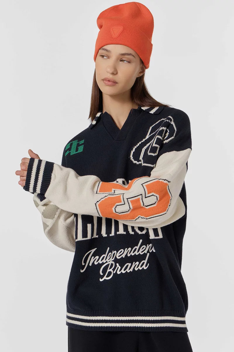 Polo Brooklyn tricot grosse jauge finitions rib rayé contrasté