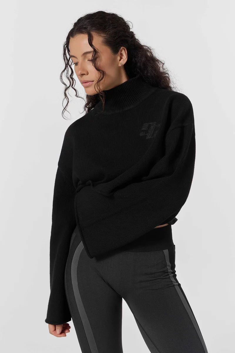 Pull Carlita cropped col cheminée maille grosse jauge