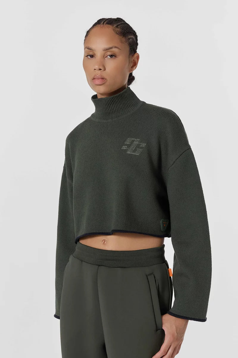 Pull Carlita cropped col cheminée tricot coton grosse jauge