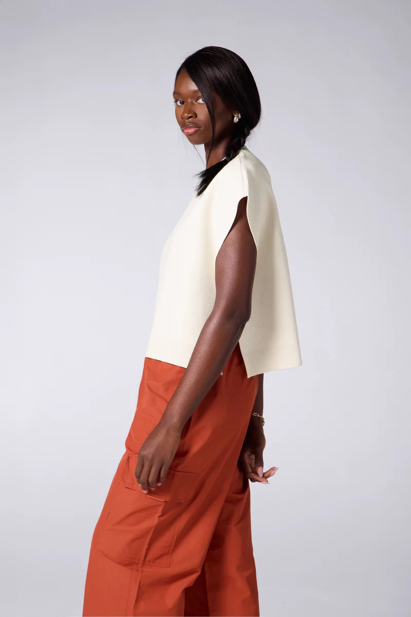 Pull Cropped à Poches Cher